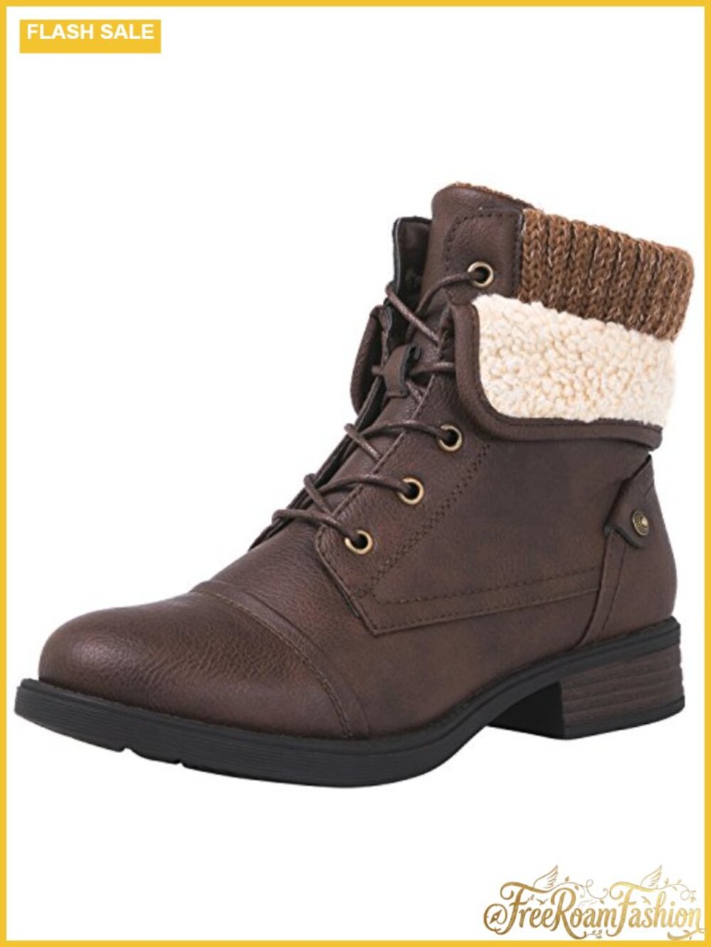 Women's Combat Boots Lace Up Ankle Booties Low Heel Faux Suede
